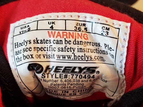 HEELYS 770494 HX2 Jazzy YOUTH 5 Roller Skate shoes, black red. 2x2 wheels. Used - Thumbnail 4