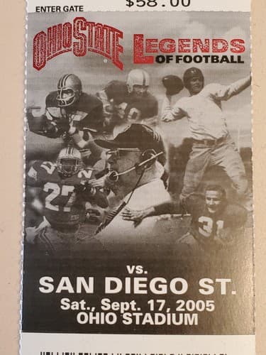 2005 NCAA Ohio State Univ ticket stub. SEP 15 2005 v San Diego St 27-6W Two Ava - Thumbnail 8