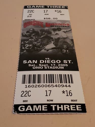 2005 NCAA Ohio State Univ ticket stub. SEP 15 2005 v San Diego St 27-6W Two Ava - Thumbnail 11