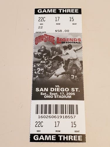 2005 NCAA Ohio State Univ ticket stub. SEP 15 2005 v San Diego St 27-6W Two Ava - Thumbnail 5