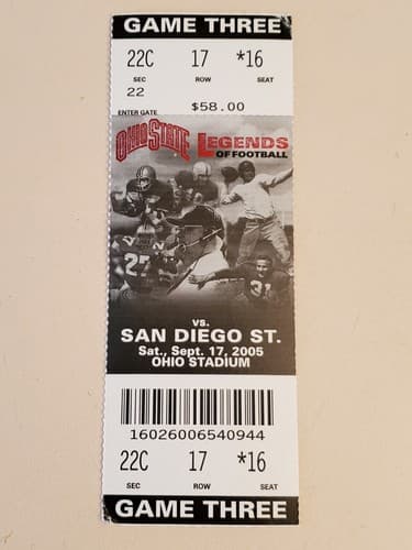 2005 NCAA Ohio State Univ ticket stub. SEP 15 2005 v San Diego St 27-6W Two Ava - Thumbnail 13