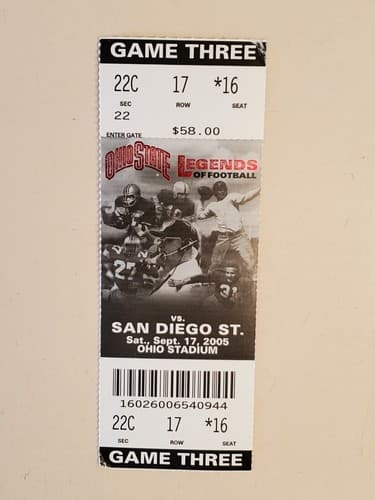 2005 NCAA Ohio State Univ ticket stub. SEP 15 2005 v San Diego St 27-6W Two Ava - Thumbnail 9