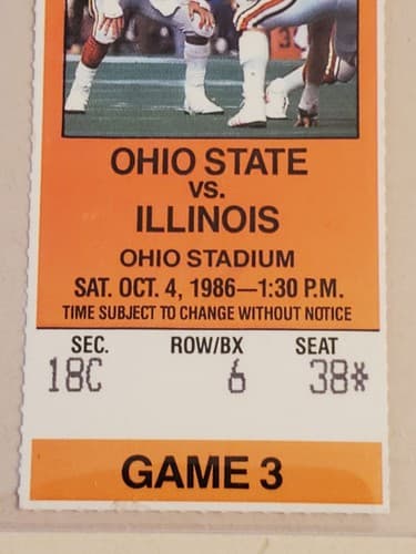 1986 NCAA Ohio State Univ ticket stub OCT 4 86 v Illinois 14-0W. Chris Spielman - Thumbnail 3