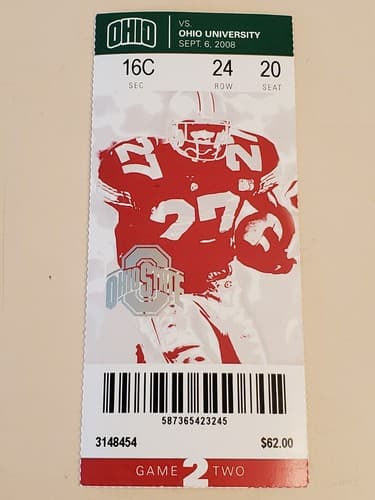 2008 NCAA Ohio State Univ ticket stub. SEP 6 2008 v Ohio Univ (26-14W) Two ava - Thumbnail 10