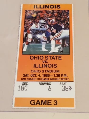 1986 NCAA Ohio State Univ ticket stub OCT 4 86 v Illinois 14-0W. Chris Spielman - Thumbnail 6