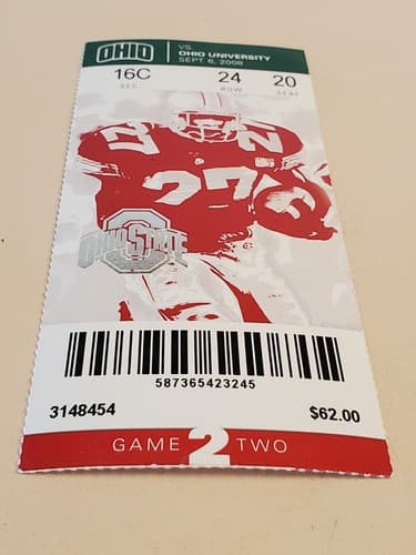 2008 NCAA Ohio State Univ ticket stub. SEP 6 2008 v Ohio Univ (26-14W) Two ava - Thumbnail 12