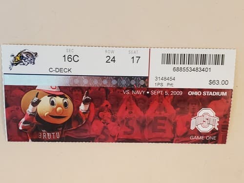 2009 NCAA Ohio State University ticket stub. SEP 5 2009 v Navy (31-27W) Two ava - Image 1