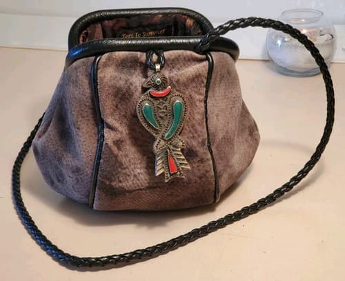 TERI JO SUMMER WHIDBEY ISLAND. Hand Designed Purse. Brown brushed leather NEW - Thumbnail 3