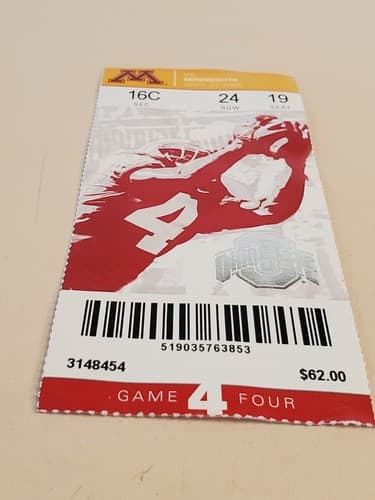 2008 NCAA Ohio State Univ ticket stub. SEP 27 2008 v Minnesota (34-21W) Two ava - Thumbnail 7