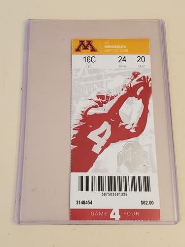 2008 NCAA Ohio State Univ ticket stub. SEP 27 2008 v Minnesota (34-21W) Two ava - Thumbnail 14