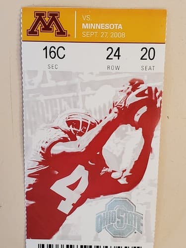 2008 NCAA Ohio State Univ ticket stub. SEP 27 2008 v Minnesota (34-21W) Two ava - Thumbnail 12