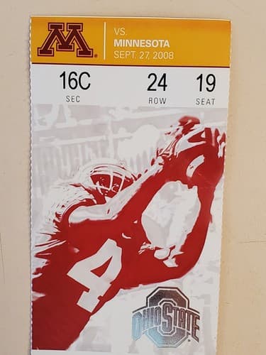 2008 NCAA Ohio State Univ ticket stub. SEP 27 2008 v Minnesota (34-21W) Two ava - Thumbnail 4