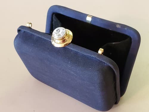 Made in Italy blue purse with faux gem clasp. Used, very good condition. - Thumbnail 6