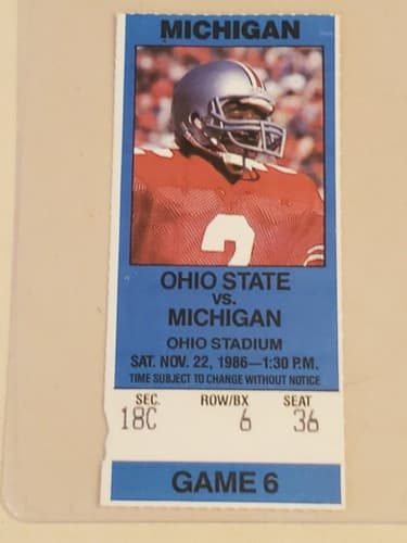 1986 NCAA Ohio State Univ ticket stub. NOV 22 1986 v Michigan. HOF Cris Carter - Image 1