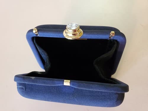 Made in Italy blue purse with faux gem clasp. Used, very good condition. - Thumbnail 2