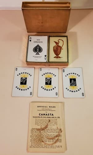 Vintage Congress Canasta Playing Cards Dual Deck in Case. Cleveland Museum - Image 1
