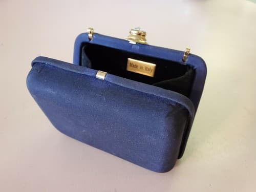 Made in Italy blue purse with faux gem clasp. Used, very good condition. - Image 1
