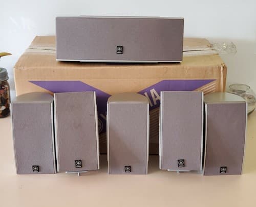 YAMAHA NS-AP3400 Set of 6 speakers in original box. Silver heavyweight speakers - Image 1