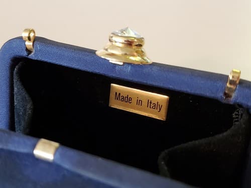 Made in Italy blue purse with faux gem clasp. Used, very good condition. - Thumbnail 3