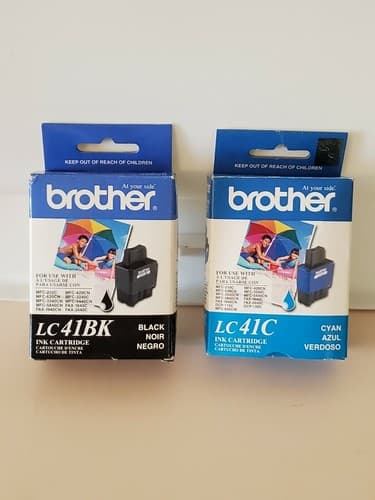 Brother Ink LC41 - LOT OF 2 - Black + Cyan. Expired 2007. - Image 1