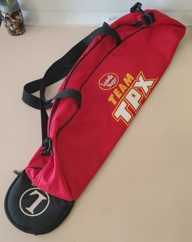 Louisville Slugger Team TPX Baseball Softball Bat Bag. Red, 2 zip pouches, strap - Thumbnail 2