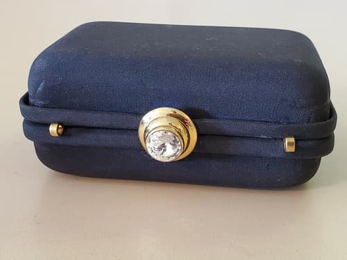Made in Italy blue purse with faux gem clasp. Used, very good condition. - Thumbnail 7