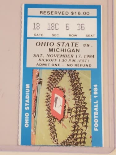 1984 NCAA Ohio State Univ ticket stub NOV 17 1984 v Michigan (21-6W) Woody Hayes - Image 1