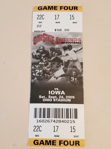 2005 NCAA Ohio State University ticket stub. SEP 24 2005 v Iowa (31-6W) Two ava - Image 1