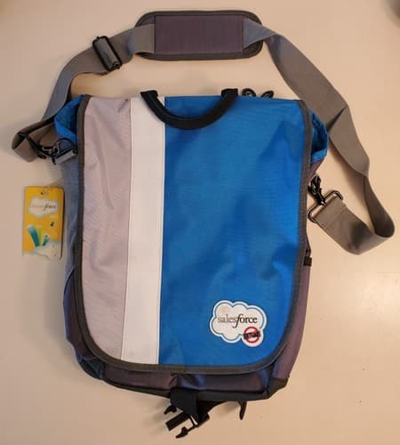 Rare Deluxe SALESFORCE DREAMFORCE 2011 Laptop Messenger Bag blue grey NEW 15×12 - Image 1
