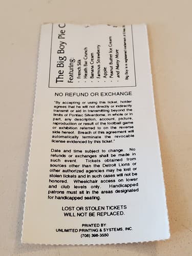 1994 NFL Detroit Lions Ticket Stub. Nov 24 1994 Buffalo Bills @ Lions 212A 3 3 - Thumbnail 5