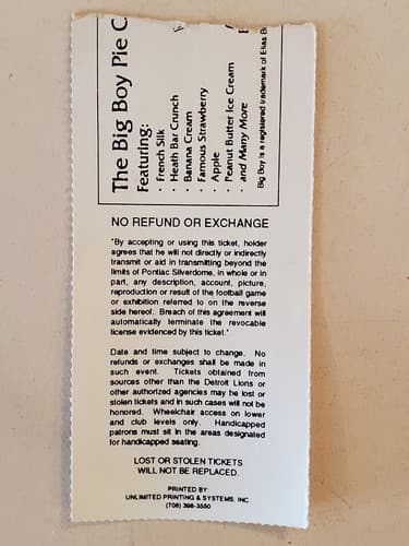 1994 NFL Detroit Lions Ticket Stub. Nov 24 1994 Buffalo Bills @ Lions 212A 3 3 - Thumbnail 2