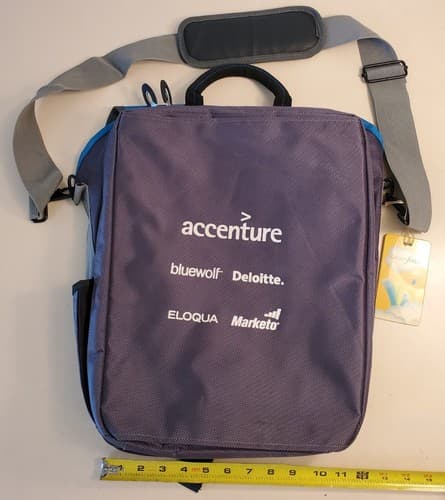 Rare Deluxe SALESFORCE DREAMFORCE 2011 Laptop Messenger Bag blue grey NEW 15×12 - Thumbnail 2