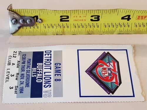 1994 NFL Detroit Lions Ticket Stub. Nov 24 1994 Buffalo Bills @ Lions 212A 3 3 - Thumbnail 6
