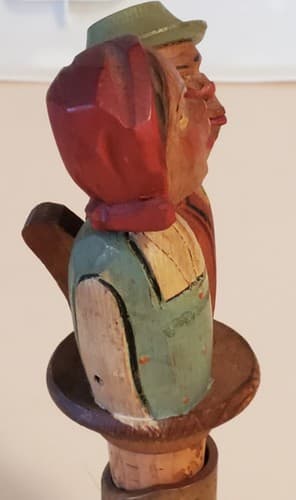 Vintage KISSING COUPLE Bottle Cork Top. 6" Handmade Carved Wooden Mechanical. - Thumbnail 12