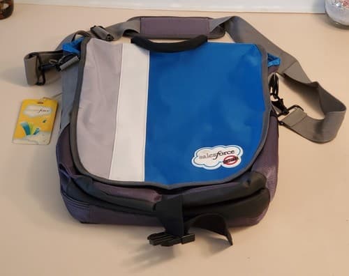 Rare Deluxe SALESFORCE DREAMFORCE 2011 Laptop Messenger Bag blue grey NEW 15×12 - Thumbnail 11