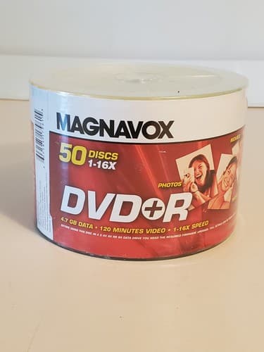 MAGNAVOX 50 Discs 1-16x DVD+R Spindle DVD-R discs. 4.7GB 120min video NEW SEALED - Image 1
