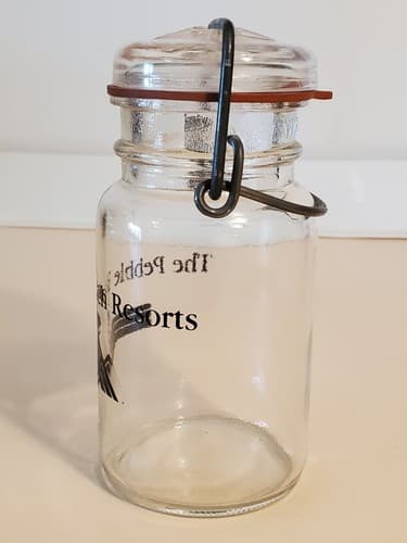 THE PEBBLE BEACH CLUB Glass Jar glass lid wire seal Lone Cypress Tree Logo RARE - Thumbnail 6