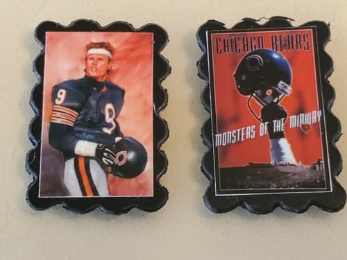 Vtg NFL Chicago Bears frige Magnet LOT OF 2 Mini portrait JIM MCMAHON + MONSTERS - Image 1