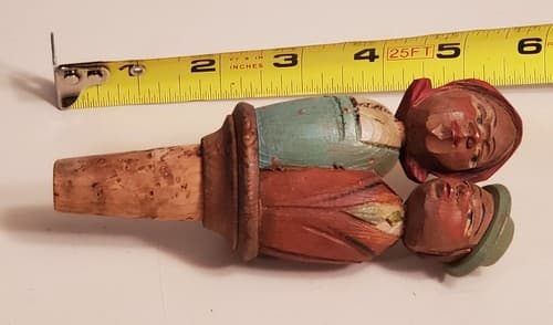 Vintage KISSING COUPLE Bottle Cork Top. 6" Handmade Carved Wooden Mechanical. - Thumbnail 8