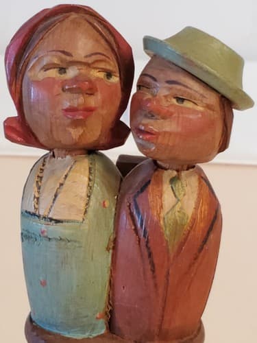 Vintage KISSING COUPLE Bottle Cork Top. 6" Handmade Carved Wooden Mechanical. - Thumbnail 10