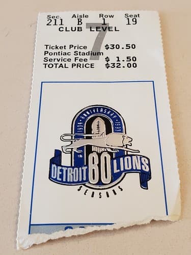 1993 NFL Detroit Lions Ticket Stub. Nov 25 1993 Chicago Bears @ Lions 211B 1 19 - Thumbnail 4