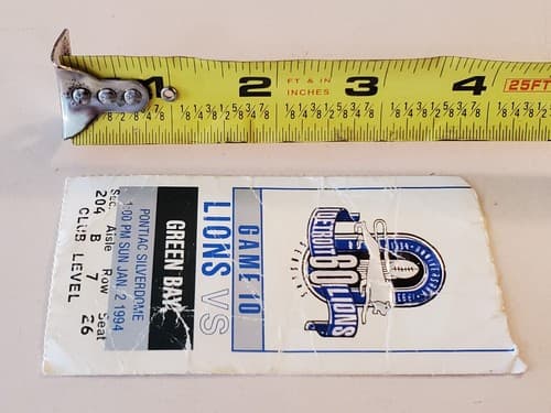 1994 NFL Detroit Lions Ticket Stub. Jan 2 1994 Green Bay Pack @ Lions. 204B 7 26 - Thumbnail 7