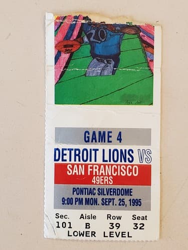 1995 NFL Detroit Lions Ticket Stub. Sep 25 1995 SF 49ers @ Lions 101B 39 32 - Image 1