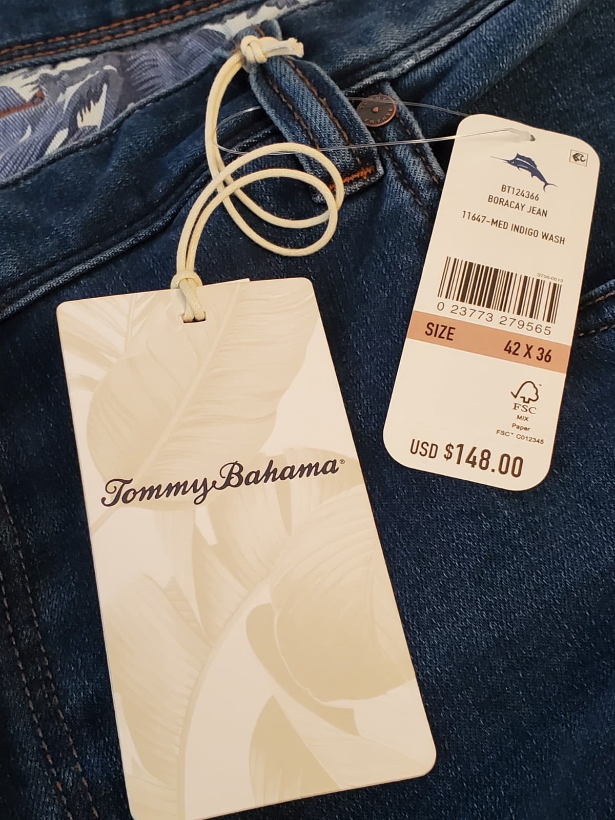 TOMMY BAHAMA Boracay Jean 42×36 11647 Med Indigo Wash BT124366 $148.00 tag NEW - Thumbnail 4