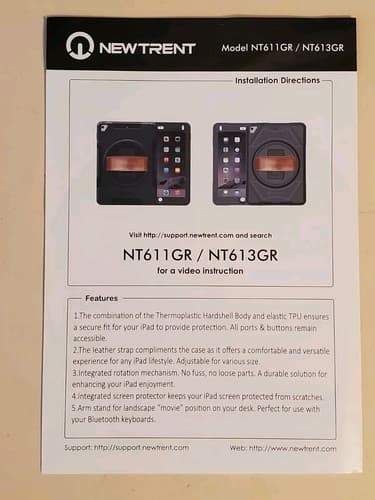 NEWTRENT GLADIUS iPad Rugged Case NT611GR, black w leather strap. NEW Open Box - Thumbnail 11