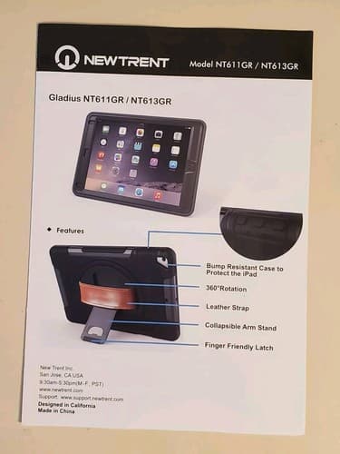 NEWTRENT GLADIUS iPad Rugged Case NT611GR, black w leather strap. NEW Open Box - Thumbnail 7