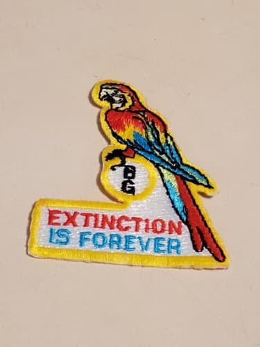 Vtg Iron-On Patch - EXTINCTION IS FOREVER Parrot. NEW. Ship 3-for-1 in my store - Thumbnail 3