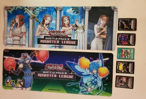 Yu-Gi-Oh Battle Pack 3 Monster League. Bundle includes 2 mats, 5 cards. Used exc - Image 1