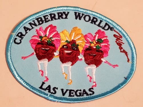 Vtg Iron-On Patch - CRANBERRY WORLD WEST LAS VEGAS. NEW Ship 3-for-1 - Image 1