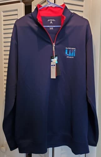 NFL Super Bowl LIII ATL Pullover by Antigua XL. Navy Blue w red trim. NEW w Tags - Image 1